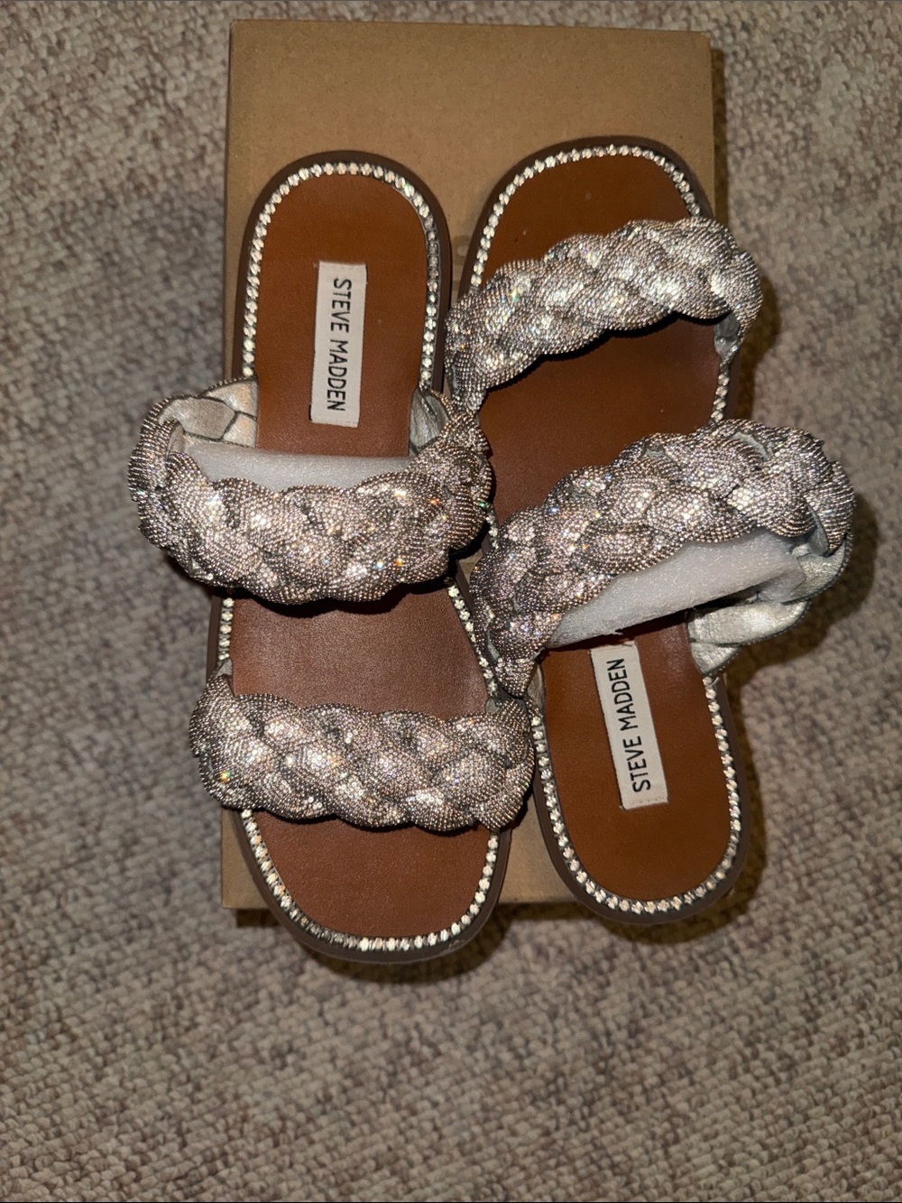 Steve Madden Braided Metallic Double-Strap Slide Sandals - Silver Size 9.5